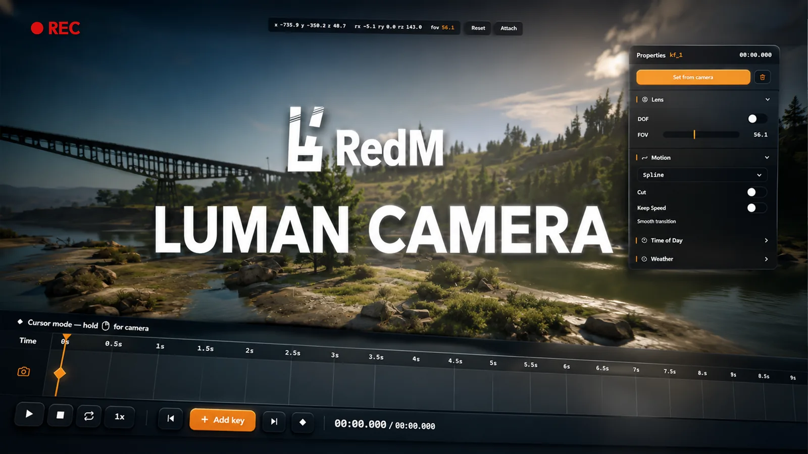 LumanCamera — cinematic camera tool for RedM, in-game preview